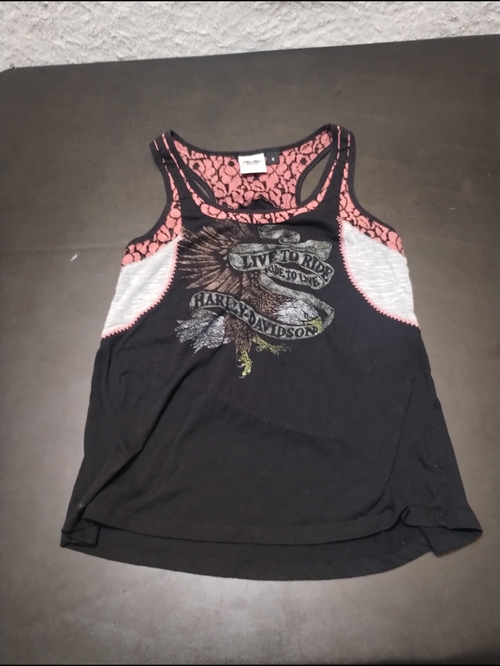 Harley-Davidson Black Tank with Pink Trim and Grey Side Panels Women's Sz Small